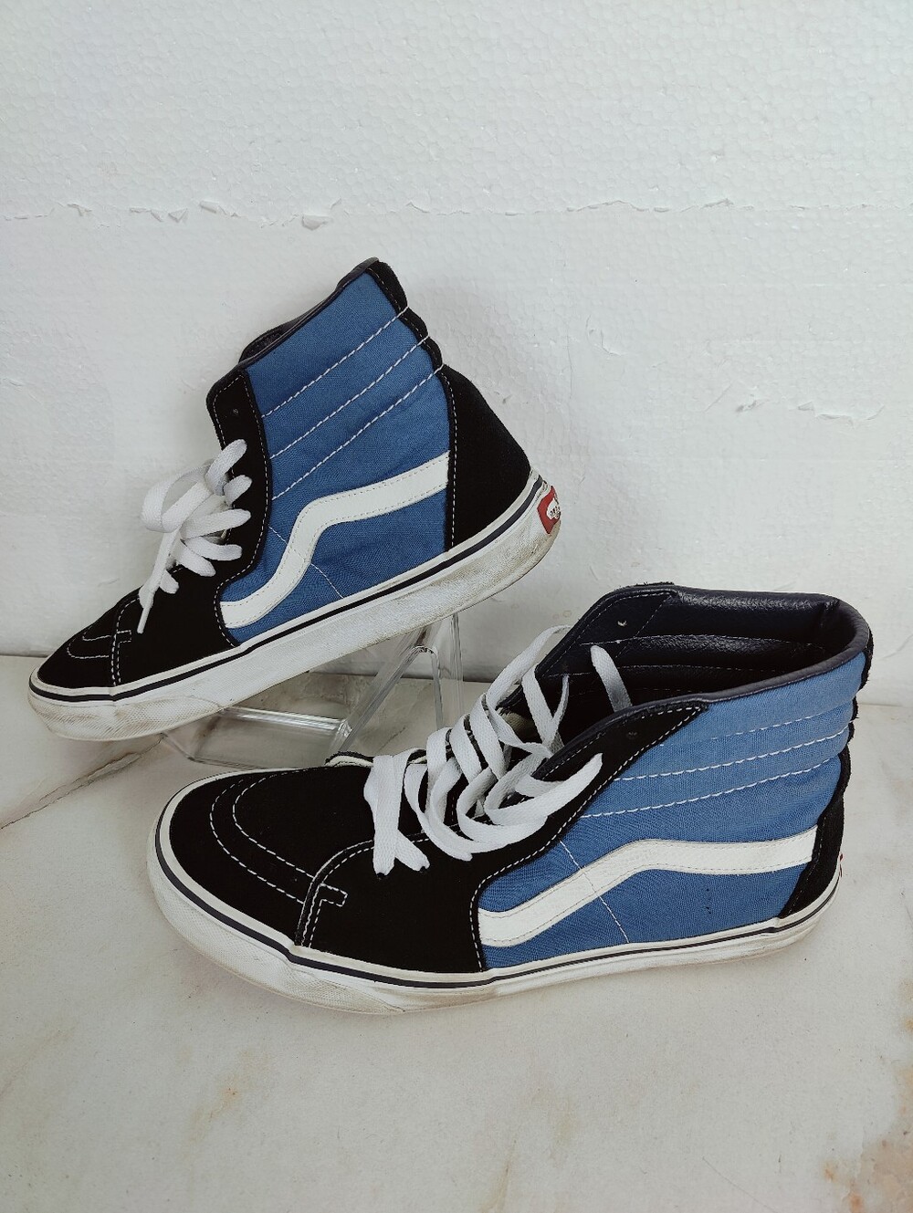 Vans Sk8-Hi Black Blue Suede Canvas High Top Skate Sneakers, 9.5(M) 11(W)